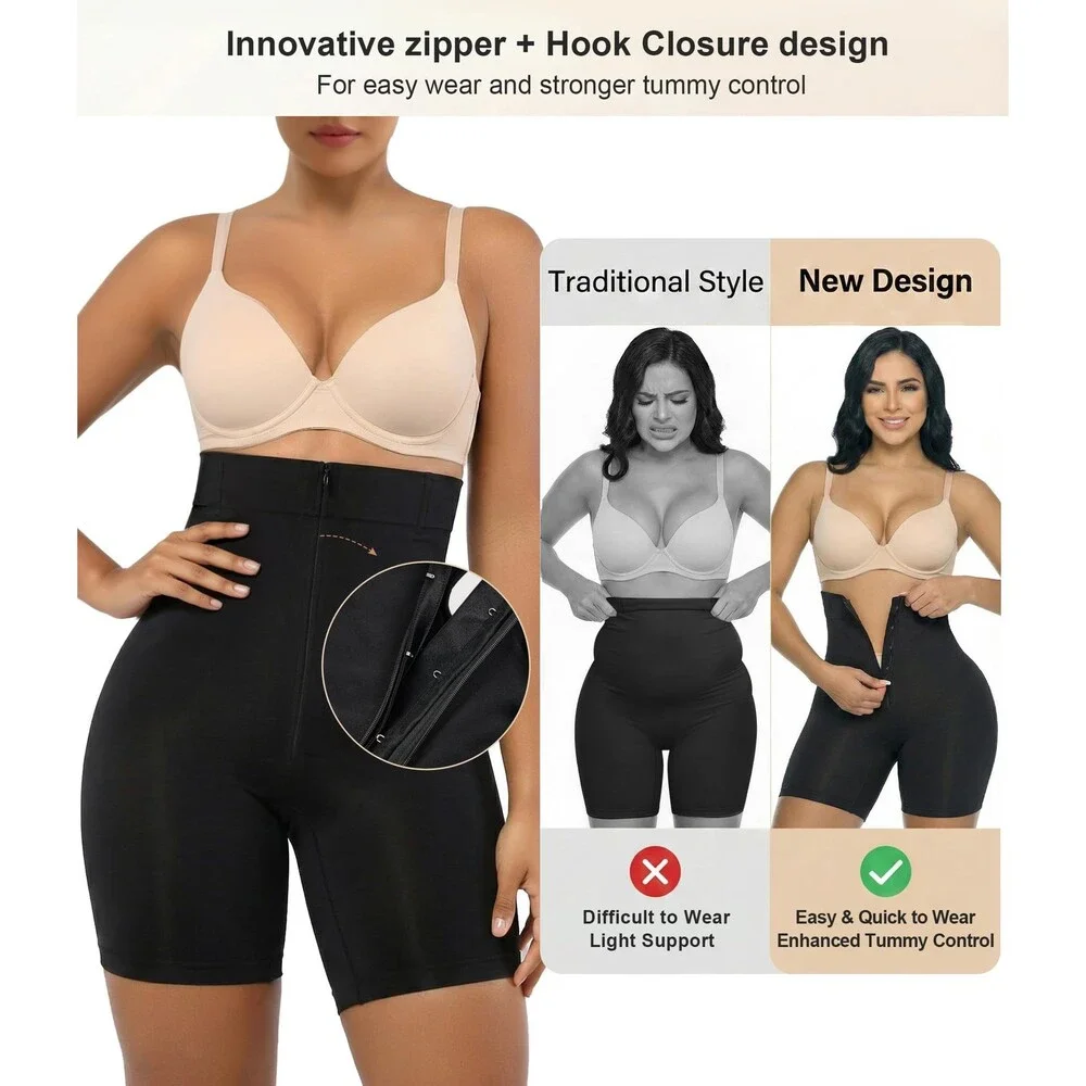 SHAPERX Women's High-waisted Tummy Control Shapewear Seamless Zip-up Easy-on L